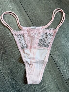 Delicate Pink Lace Thong Panty